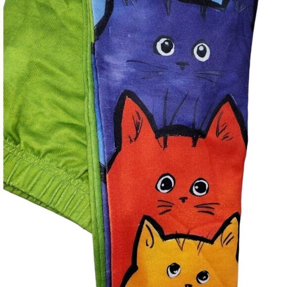 Womens Leggings Sz Small‎ Cats Design Colorful Green Stretch Exercise Activewear - Picture 11 of 14